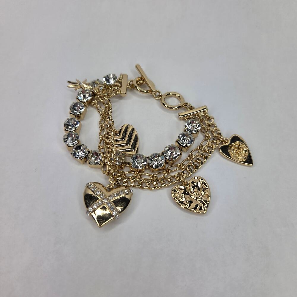 INC Gold-Tone Crystal Mixed Heart Charm Triple-Row Flex Bracelet - Picture 6 of 7